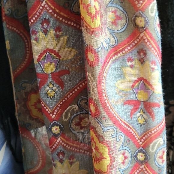 Red Blue Gold Rectangular Mosaic Print Patterned Scarf Holiday Retro Dressy - Picture 5 of 9